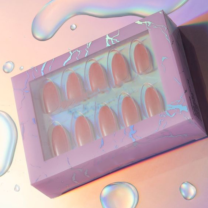 Роскошная Косметическая метка частного назначения нажмите на ногте упаковочная коробка из нержавеющей стали, квадратный оранжевого, розового, синего цвета из 50 шт. изготовленные на заказ пресс для ногтей, для нанесения с помощью клея упаковочной коробки