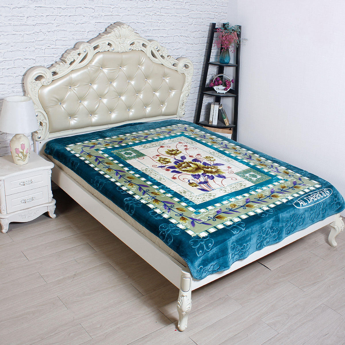 Floral à bords quadrillés - Bleu-Vert A-12