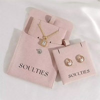 Pochette d'emballage pour bijoux de luxe, boucle à pression, microfibre, pochette pour collier avec insert pour carte, anti-poussière, carrée 8*8cm