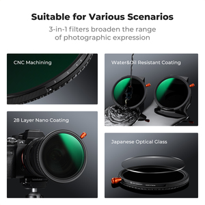 <span class=keywords><strong>Filtro</strong></span> <span class=keywords><strong>de</strong></span> Lente para Cámara K&F Concept 37-82mm ND2-32 Variable (1-5 Stops) y Polarizador Circular CPL y Black Mist 1/4 3 en 1 HD - Product Image 6