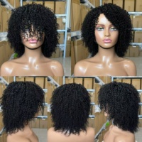 Perruque bouclée afro 12A avec frange, noir naturel, adaptée aux femmes, densité 300 %, sangles ajustables, volume élevé