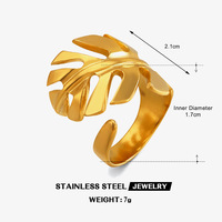 Cincin Daun Baja Anti Karat Lapis Emas 18K Gaya Eropa dan Amerika, Cincin Daun Titanium Baja Tebal dan Besar