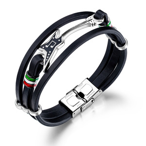 Bracciale Punk Hip-hop in Acciaio Inossidabile Personalizzato a Forma di <span class=keywords><strong>Chitarra</strong></span> Piccola Bracciale Multistrato in <span class=keywords><strong>Corda</strong></span> di Pelle Intrecciata Regalo - Product Image 5