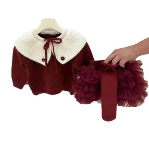 Tongxingyuan Girls Knitted Sweater Set Red Thickening Solid Color Two Piece Outfit For New Year - Product Image 5