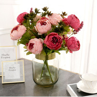 Pivoines artificielles LUYI style européen, couleur printanière, 13 fleurs, idéales pour les accessoires de mariage et la décoration de salles d'exposition