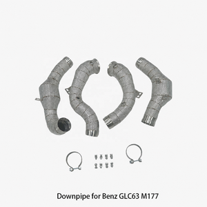 ท่อดาวน์ไปป์แบบขัดเงาสำหรับ Benz GLC63 GLC63 S M177 4.0T ท่อหน้าพร้อมตัวลดขนาดแบบจำลองเปลือกหอยสีแดง ท่อตรง - Product Image 1