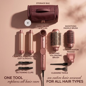 Multi Styler 6 In 1 Hair Dryer With 6 Attachments And <b>Vanity</b> <b>Case</b> Burgundy Color Negative Ion Hot Cold Air - Product Image 5