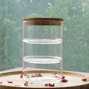 Multilayer Stackable chai thủy tinh Jar làm bằng tay thủy tinh borosilicate ống đựng Jar tre gỗ thực phẩm lưu trữ <span class=keywords><strong>container</strong></span> - Product Image 5