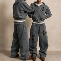 Survêtements de jogging personnalisés pour hommes, ensemble de survêtement en molleton technique délavé à l'acide, pantalon de survêtement et sweat à capuche pour hommes, fabrication sur mesure
