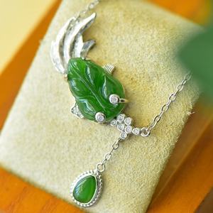 SGARIT Natural Hetian Green Jade S925 Silver Goldfish Collar <span class=keywords><strong>de</strong></span> clavícula 30*20mm Exquisito Versátil Textura fina Jadeíta - Product Image 6