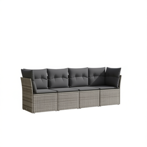 Conjunto de Sofá Grande para Jardín de Ratán PE Gris con Fundas Extraíbles - Product Image 1
