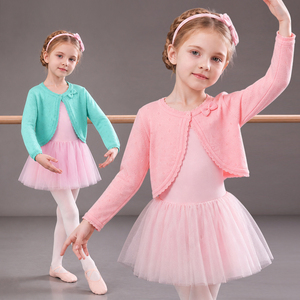Cardigan da ballo per bambine, lavorato a <span class=keywords><strong>maglia</strong></span>, con fiocco e bordo arricciato, a maniche lunghe, corto, per balletto, feste e uso quotidiano - Product Image 6