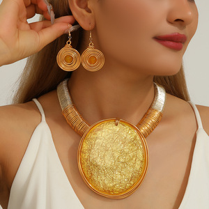 Large Pendants Chunky <b>Statement</b> <b>Necklace</b> Body Big Stone 18k Gold Plated Heavy Artificial Jewelry Set for African Women - Product Image 1