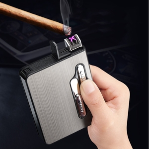 KY Luxe Rectangulaire <span class=keywords><strong>Petit</strong></span> 12pcs Automatique Électronique En Alliage De Zinc Argent <span class=keywords><strong>Cigarette</strong></span> Cas avec Usb Briquet - Product Image 3
