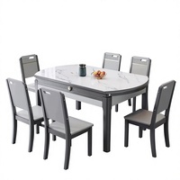 Table à manger extensible stable en pierre frittée, style luxe léger, pour salle à manger de villa moderne et minimaliste