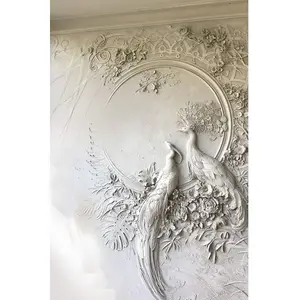 Factory Custom Design Modern Indoor Wall Decoration Stone Wall Sculpture Hand-carved Marble Relief Peacock Sculpture