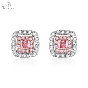 Pendientes de Diseño Geométrico Cuadrado con Diamantes Rosados Naturales y Oro de 18K de Primera Calidad - Product Image 1