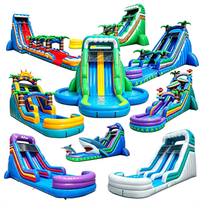 Toboggan aquatique gonflable tropical géant à double piste avec piscine amovible, château gonflable pour enfants, idéal pour les parcs d'attractions - Product Image 5