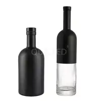 375ml Wine Bottle 200ml 375ml 500ml 750ml 1000ml Round Empty Custom Matte Black Glass Liquor Wine Whisky Vodka Tequila Glass Bottle With Cork Lid