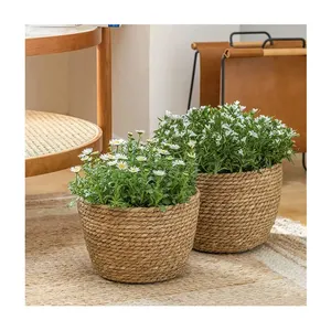 Modern manufacture gift rattan basket round flower baskets straw woven basket for plants