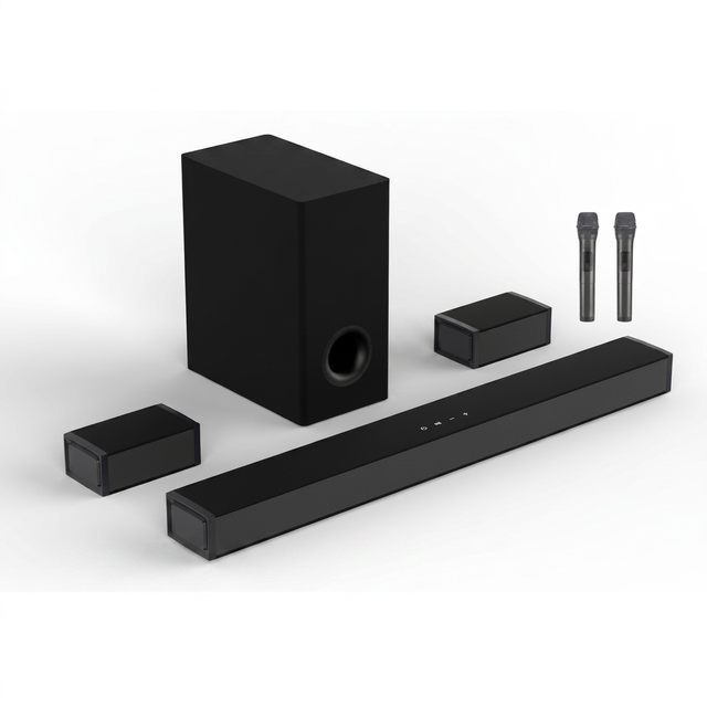 5.1ch Soundbar with Wireless Subwoofer Two Wireless Microphone Home Theater System