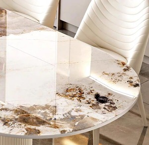 Vendita Diretta dalla Fabbrica Set Tavolo da Pranzo Ovale in Pietra Sinterizzata Lucida con Sedie per 4 6 8 Persone Set Tavolo da Pranzo per Casa e Ristorante - Product Image 4