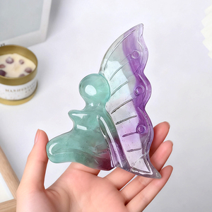 Venta al por Mayor de Artesanías de Piedras Semipreciosas de Cristal Natural, Tallado de Hadas de Fluorita Verde Púrpura para Colección - Product Image 1