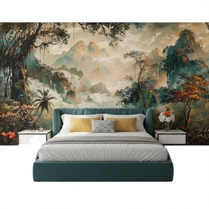 Dekorasi Dinding Kertas Tahan Air yang Dapat Dilepas, Wallpaper Mural Pemandangan Alam Tropis Sungai dan Gunung untuk Ruang Tamu - Product Image 1