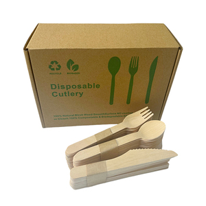 <span class=keywords><strong>Kit</strong></span> de couverts jetables en bois 100 % naturels, biodégradables et écologiques avec boîte, échantillon gratuit pour les fêtes en plein air - Product Image 1