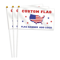 Drapeaux à main en polyester 14x21 cm pour activités de plein air, avec mât en plastique, impression numérique pour voitures et défilés