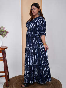Robe longue évasée en rayonne tie-dye pour femme, grande taille, une pièce, festive, élégante et décontractée - Product Image 5