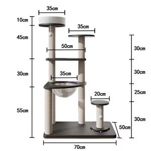 Rumah Kucing Kayu Solid Mewah Besar dengan Platform Lompat dan Tiang Garukan Sisal untuk Dalam Ruangan - Product Image 2
