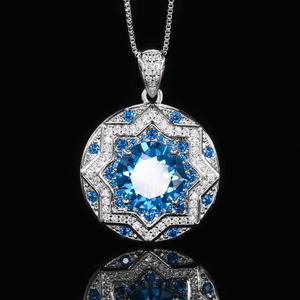 2025 new High-end jewelry copper gold-plated <b>simulation</b> blue crystal round temperament light luxury suit women 10-8mm - Product Image 3