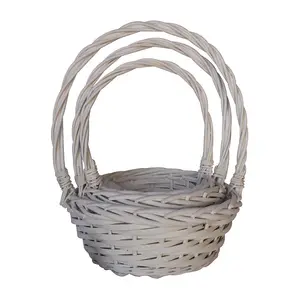 2019 Hot Nhỏ Vòng Wicker Quà Trái Cây Giỏ Với Dài Xử Lý Thiết Lập Của 3 Trong Màu Trắng