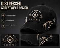 Casquette 5 panneaux ajustable, respirante et imperméable, style gothique streetwear vintage, avec broderie EyeStar, esthétique sombre haut de gamme et lettrage, en stock