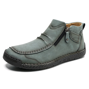 Stivali da Uomo alla Moda di Grande Taglia, Casual, con Suola Piatta, Cuciti a Mano, Resistenti, Traspiranti, con Cerniera - Product Image 2