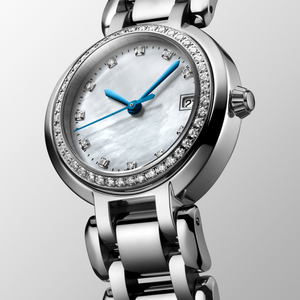 Reloj mecánico Longinesing compacto, exquisito y lujoso, con esfera blanca, bisel de diamantes, marcadores de hora de diamantes, en acero inoxidable. - Product Image 3