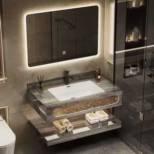 Mueble de Baño Moderno de Doble Capa, Suspendido en la Pared, con Lavabo de Cerámica de Piedra Sinterizada y Gabinete de Mármol - Product Image 3