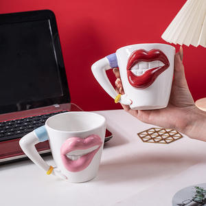 Taza de cerámica creativa con diseño de labios rosas, taza de dibujos animados para café, té, regalo para el hogar, taza individual, regalo para el Día de San Valentín - Product Image 2