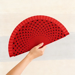 <span class=keywords><strong>Abanico</strong></span> de Baile Español de Colores <span class=keywords><strong>con</strong></span> Puntos Rojos, Tema Floral, Patrones de Doble Cara, Varillas de Madera, Pintado a Mano - Product Image 3