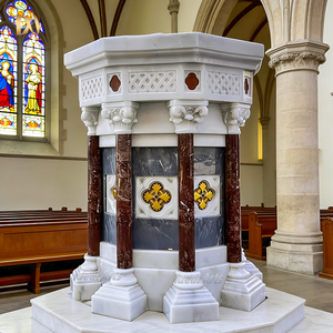 Fuente Bautismal de Mármol Natural Tallada a Mano al por Mayor para Decoración Interior Sagrada de Iglesias - Product Image 1