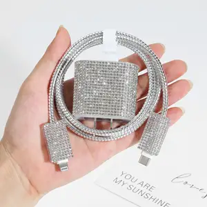 Cubierta organizadora de diamantes de lujo para cargador Apple 14 y cable de datos con fundas de protección de 20W Juego de 5 piezas