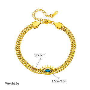 Eye Shape Gold Chain Bracelet With Blue Stone Bezel Setting For Gift Jewelry - Product Image 4