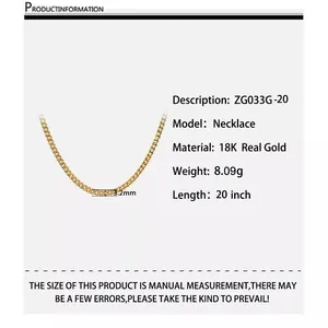18K זהב אמיתי 3.2mm קובני שרשרת שרשרת אופנה היפ הופ תכשיטי דובאי 18k זהב שרשרת שרשרת חדש עיצוב