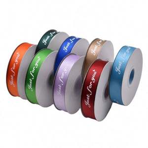 ริบบิ้นซาตินสีแดงหรูหราเคลือบฟอยล์ทองคำแบบกำหนดเองสำหรับขายส่ง ผลิตจากวัสดุรีไซเคิล พร้อมโลโก้ตามสั่ง สำหรับห่อของขวัญ - Product Image 1