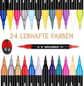 Ensemble de 24 stylos multimarqueurs en acrylique à double pointe imperméable avec <span class=keywords><strong>pinceau</strong></span> à pointe fine pour diverses surfaces - Product Image 2