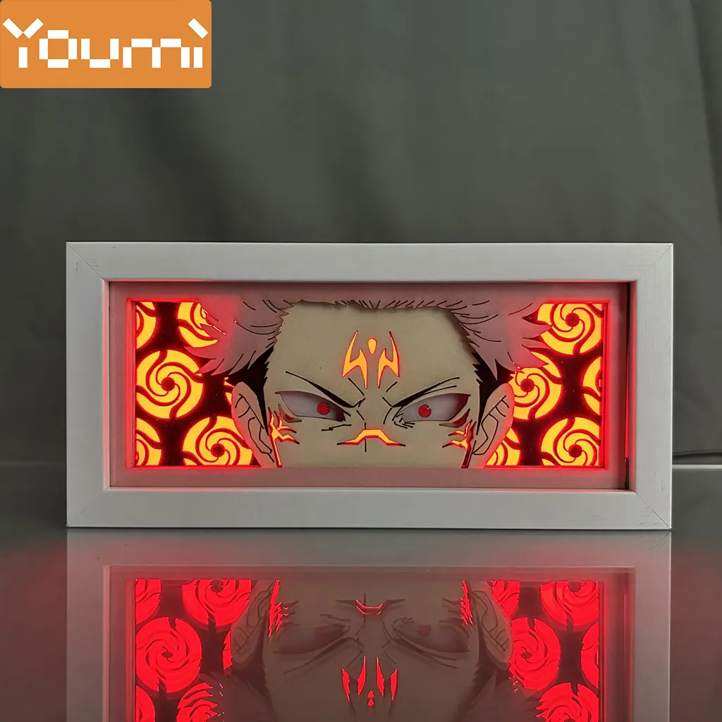 ZDD01-100 Drop Shipping Laser Cut Paper Anime Light Box Wood Frame for Room Decor Animation Lightbox Table Led Night Light Lamp