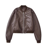 Veste de moto en similicuir rétro pour femme, nouvelle collection européenne/américaine, coupe ample, fermeture éclair, étiquette privée personnalisée OEM