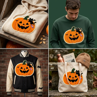 Patchs brodés en chenille personnalisés pour Halloween, motifs citrouille et chat, badges brodés effet serviette moelleuse, patchs thermocollants en gros pour vêtements