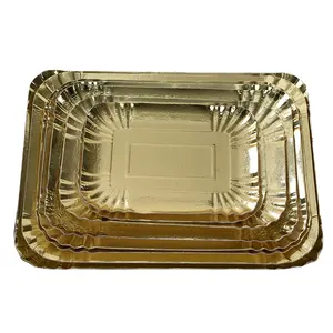 Блестящая Золотая Серебряная бумажная сковорода, прямоугольный лоток, одноразовая посуда для вечеринки, праздничные тарелки для торта на выпускной день рождения, барбекю